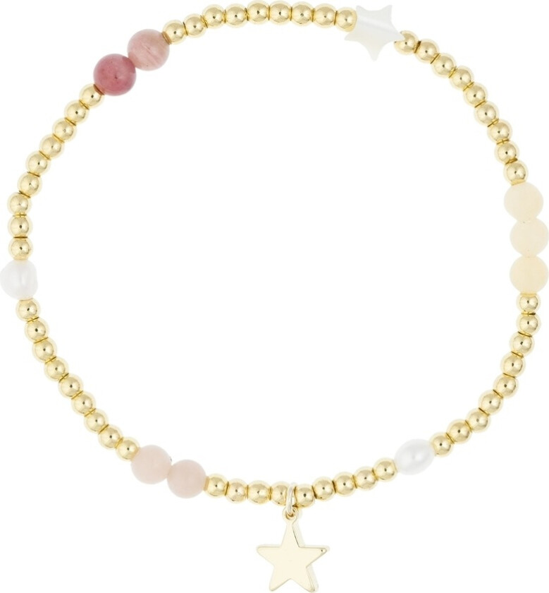 Metal Bead Bracelet With Stone Beads & Pearls Pink & Yellow