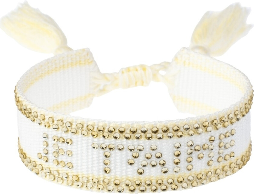 Woven Friendship Bracelet With Crystals "Je T'aime" White Wi