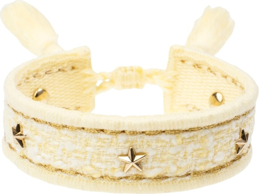 Tweed Friendship Bracelet With Star Studs Pale Yellow