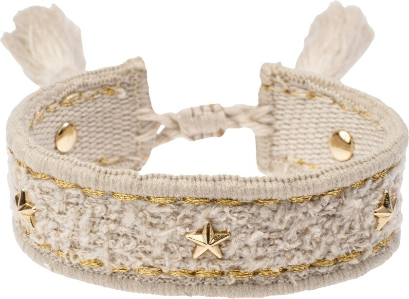 Tweed Friendship Bracelet With Star Studs Sand