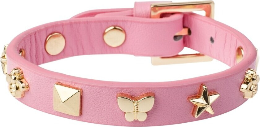 Leather Sign Stud Bracelet Bubblegum Pink