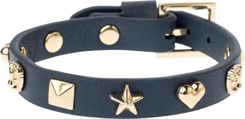 Leather Sign Stud Bracelet Navy Blue