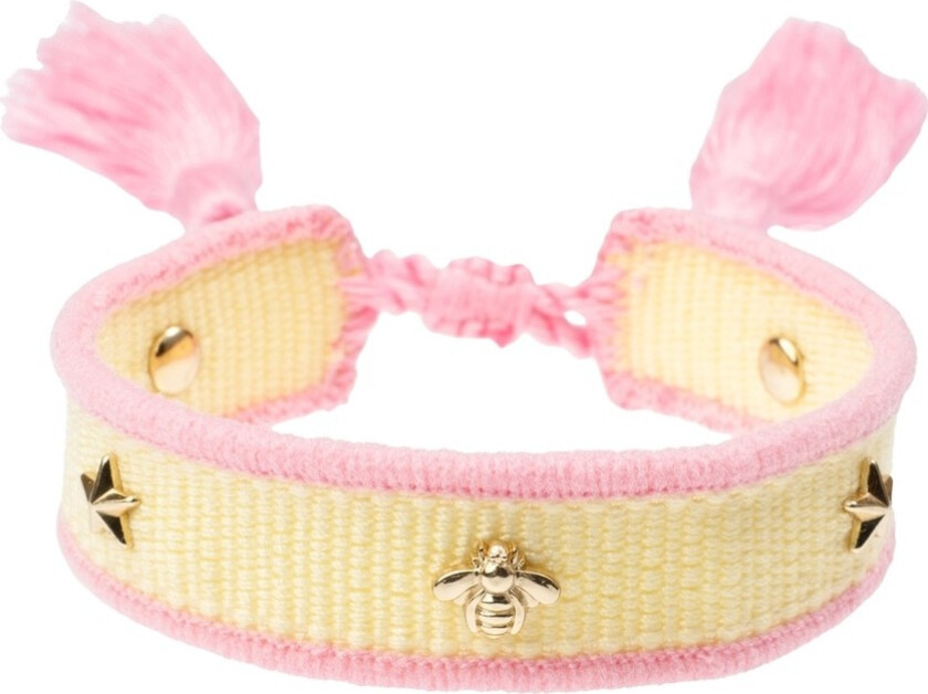 Woven Friendship Bracelet Thin With Sign Studs Pale Yellow &