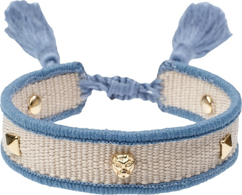 Woven Friendship Bracelet Thin With Sign Studs Sand & Light