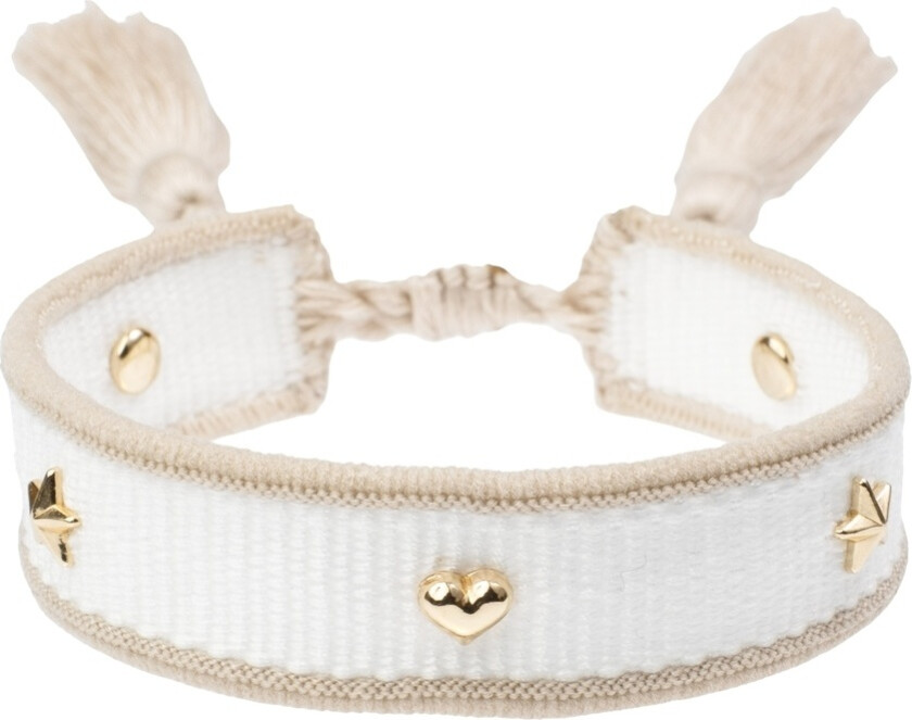 Woven Friendship Bracelet Thin With Sign Studs White & Sand