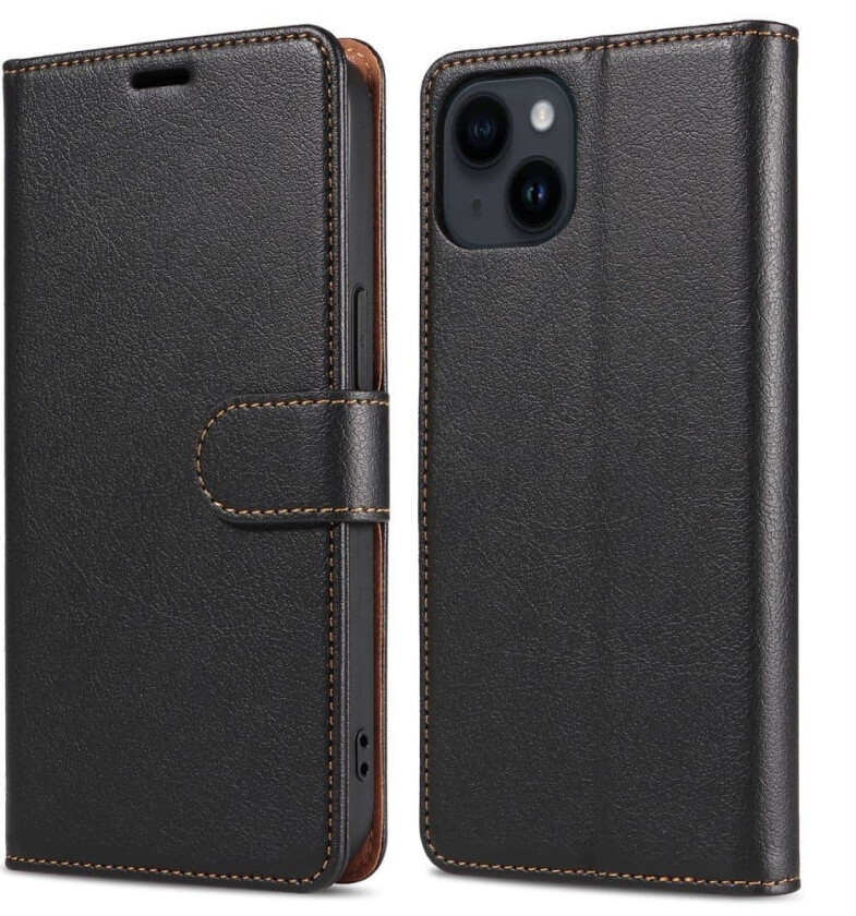 Til iPhone 15 Retro Lommebok-deksel/Deksel - Svart