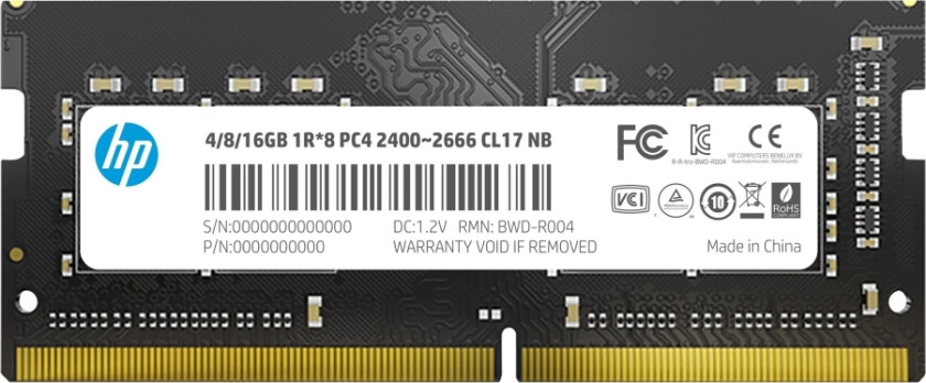 Hp - Ddr4 - Modul - 8 Gb - So Dimm 260-Pin - 2666 Mhz / Pc4-21300 - Cl17 - 1.2 V - Ikke-Bufret - Ikke-Ecc