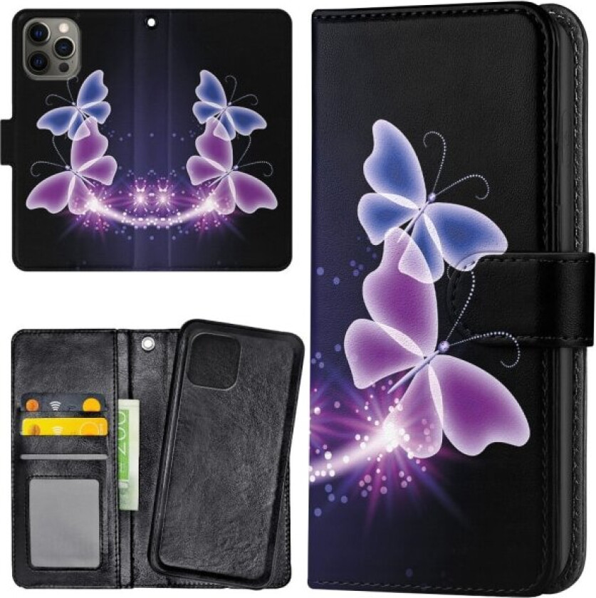 iPhone 15 Pro - Lommebok Deksel Lilla Sommerfugler