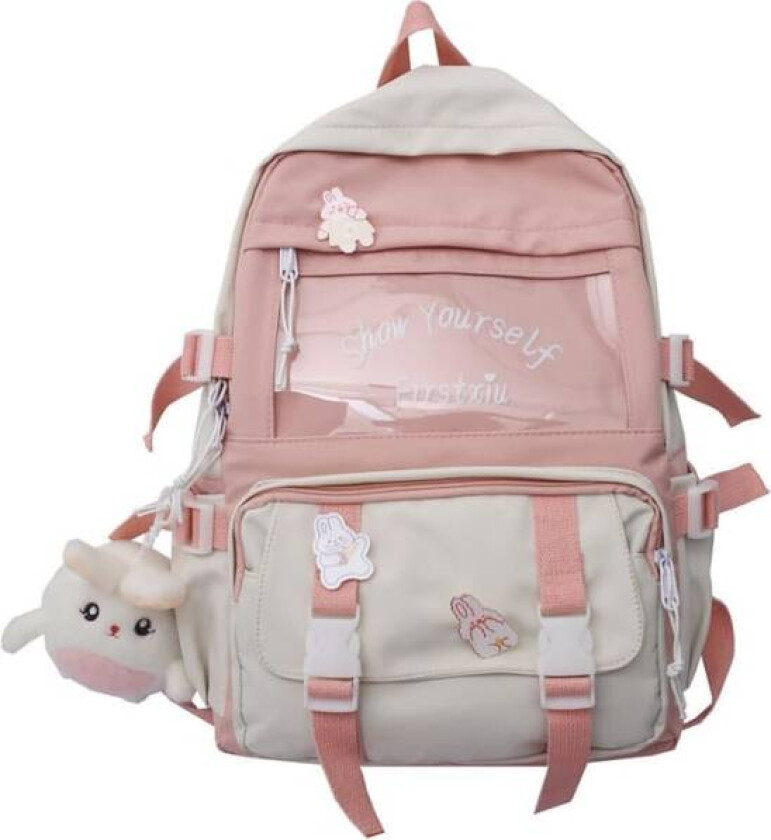 Kawaii Ryggsekk med Kawaii Pin og Tilbehør Ryggsekk Søt Estetisk Ryggsekk Søt Kawaii Ryggsekk for Skole (rosa)