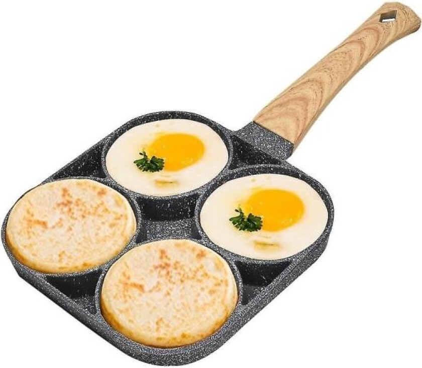 REMAKE Eggpanne, Non-Stick Pannekakepanne Eggpanne med Stekepanne med 4 Hull Stekt Egg Pannekakemaker for Induksjon