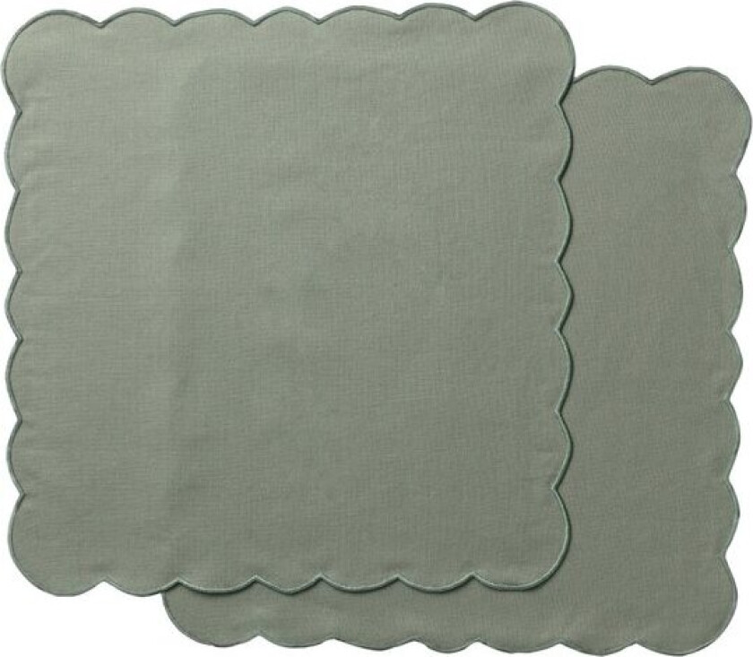 Scallopped tekstilserviett 2 stk 40x40 cm støvgrønn