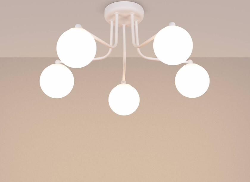 Astral taklampe, hvit, lengde 64 cm, stål/glass, 5 lyskilder.