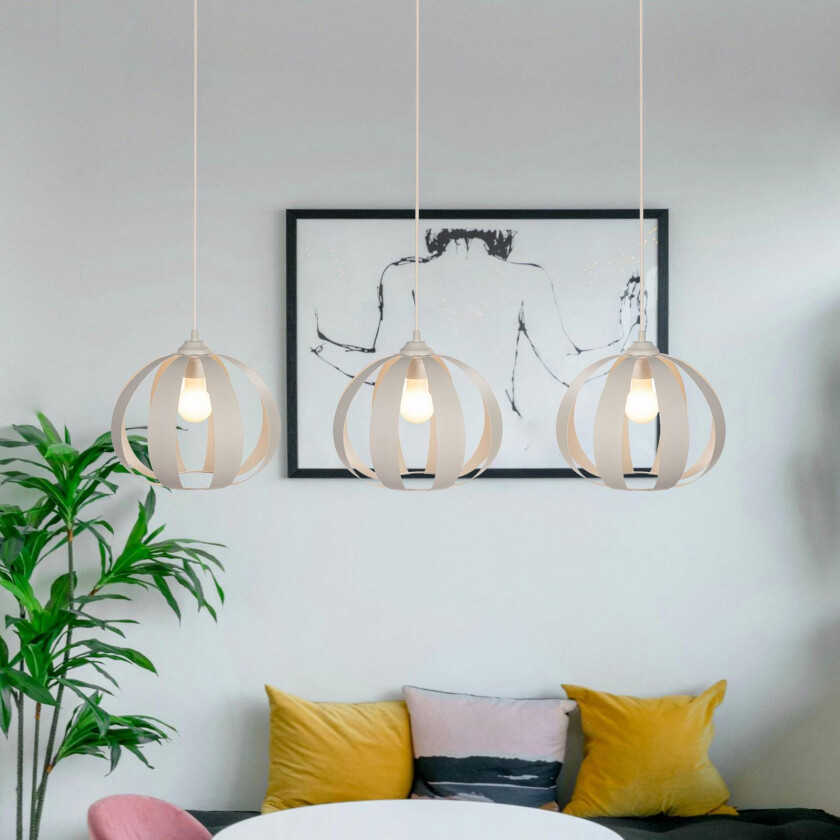 Hengelampe Newton, 3 lyskilder, sandfarget, metall