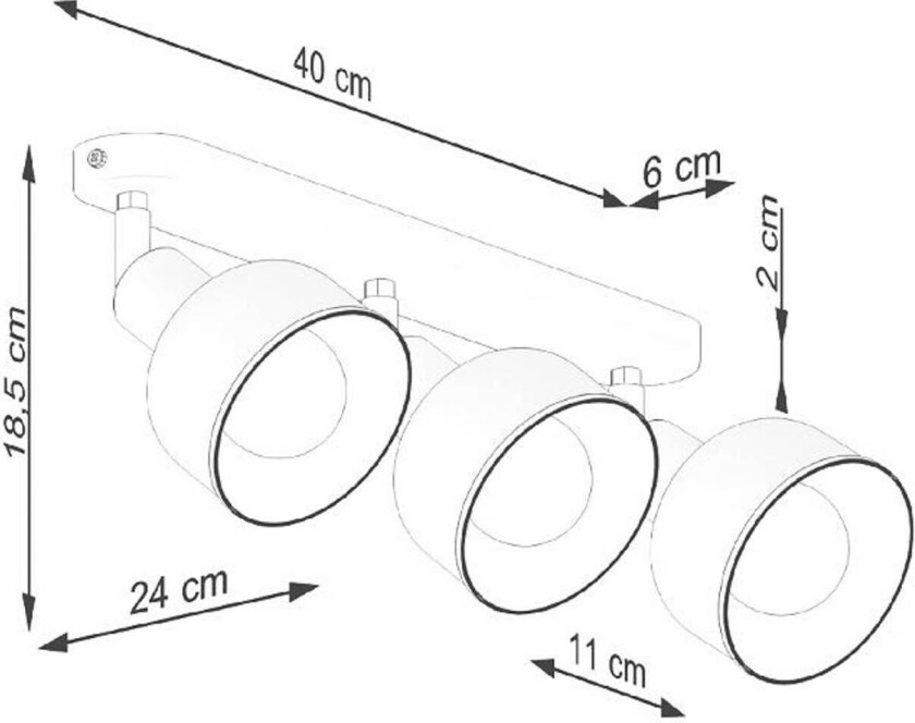 Elba taklampe, 3 lyskilder, stål, lengde 40 cm