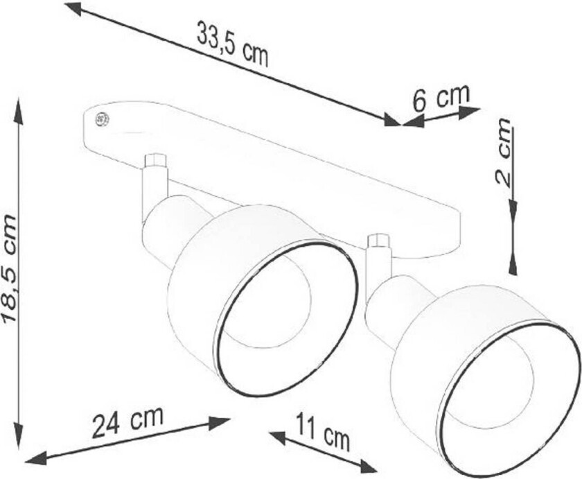 Elba taklampe, 2 lyskilder, stål, lengde 33,5 cm