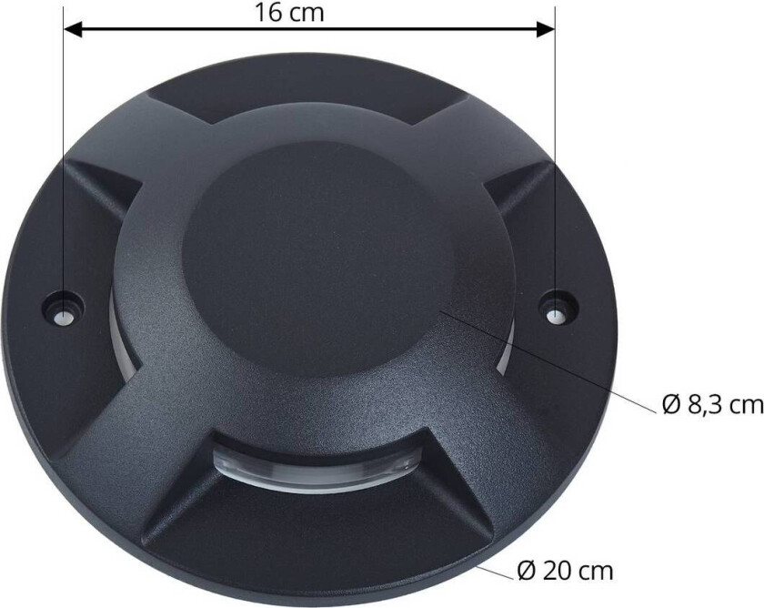 Lucande gulv-spotlight med LED Jeffrey, svart, 4 lyskilder, Ø 20 cm