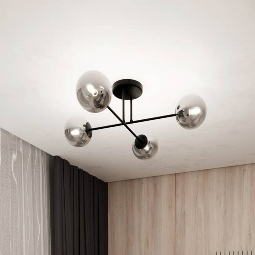 Glassy taklampe, 4-lys krysset svart/grafitt