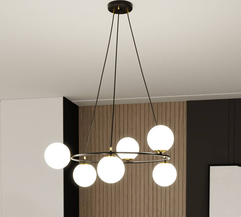 Glassy pendellampe 6-lys, rund, opalt glass