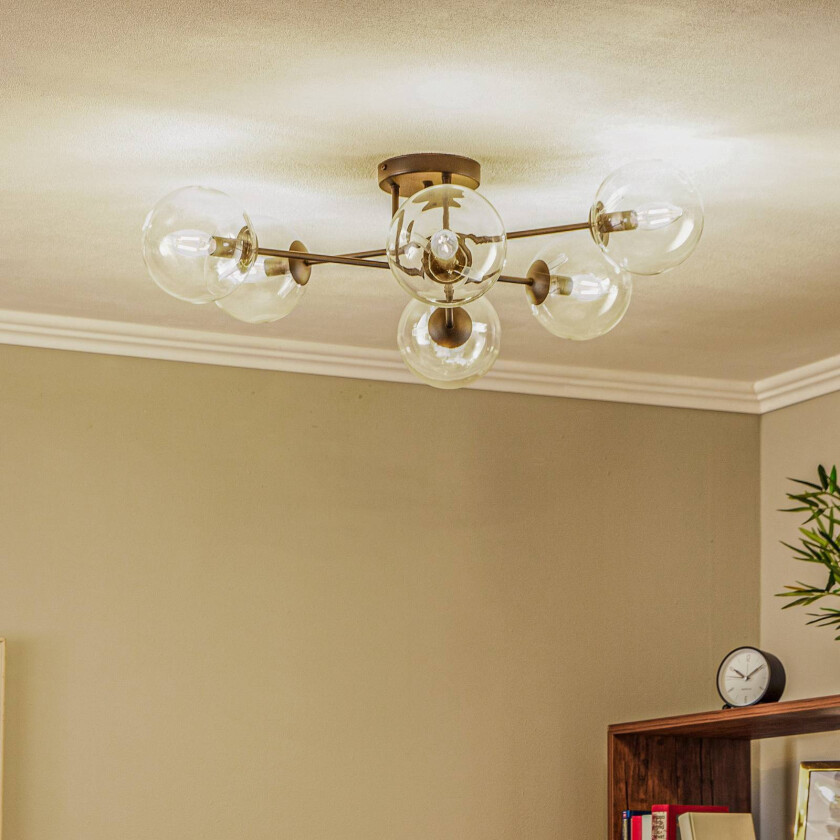 Glassy taklampe, svart, klart glass, 6-lys, E14