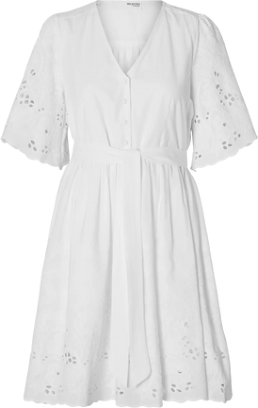 Dahlia Ss Short Broderi Dress Noos - Bright White 40
