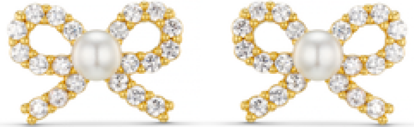 Pearl & Crystal Bow Stud Earrings - Pale Gold One Size