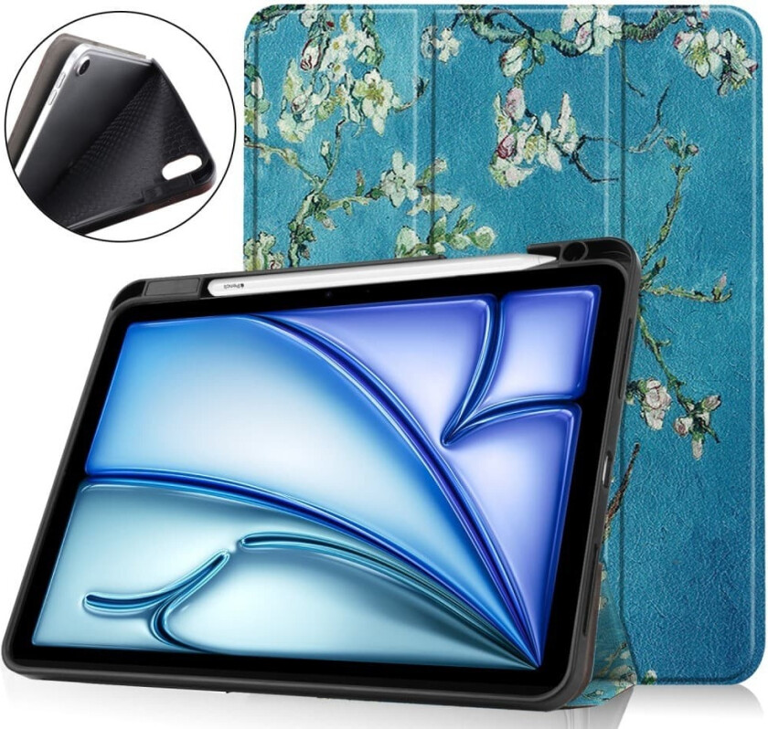 Til iPad Air 11 (2024) Slim Fit Trifoldbart deksel Pennebrett - Blossom