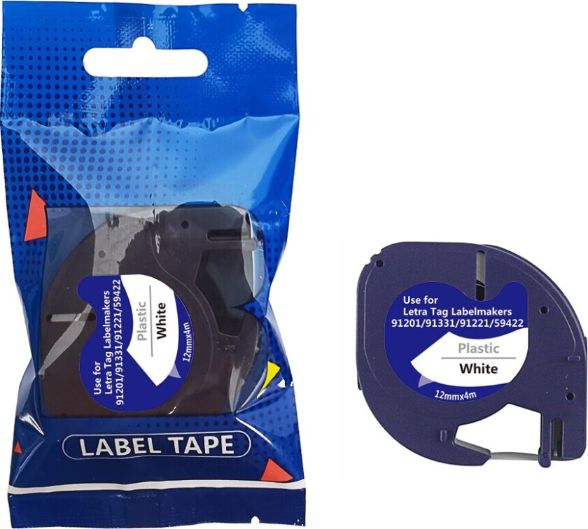 Dymo LT Etikettape, Kompatibel, 12 mm x 4 m, Sort på Hvit