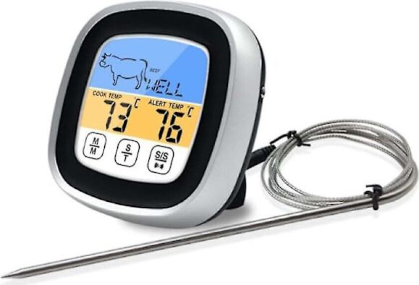 Elektronisk Grilltermometer med Timer (Sølv Svart)