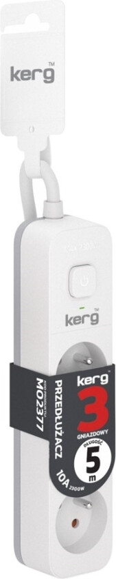 Kerg Skjøteledning Kerg M02377 Med Bryter-3 Støtter-Hvit-Grå-5.0M-10A-H05vv-F-3X1,0Mm2 M02377