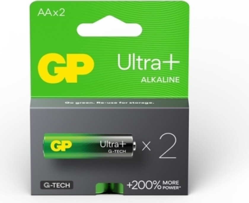 Gp Alkalisk Batteri, Aa (Lr6), Aa, 1,5V, Gp, Blisterpakning, 2-Pakning, Ultra Plus