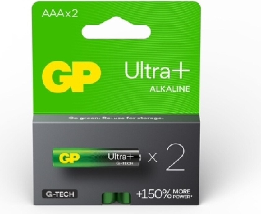 Gp Alkaline Batteri, Aaa (Lr03), Aaa, 1,5V, Gp, Blisterpakning, 2-Pakning, Ultra Plus