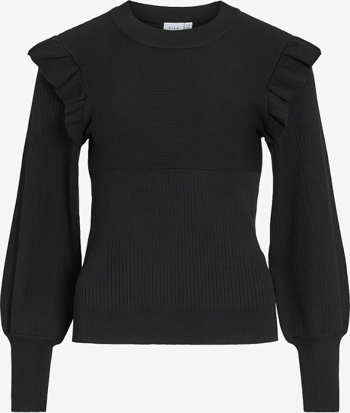 Topp viNeira O-neck L/S Rib Knit Top - Svart