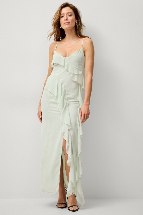 Maxikjole Frill Chiffon Dress - Grønn