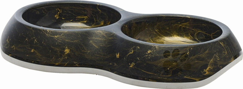 Delice Dobbel Matskål i Plast - Svart/Gull Marmor 2 x 0,2 ltr