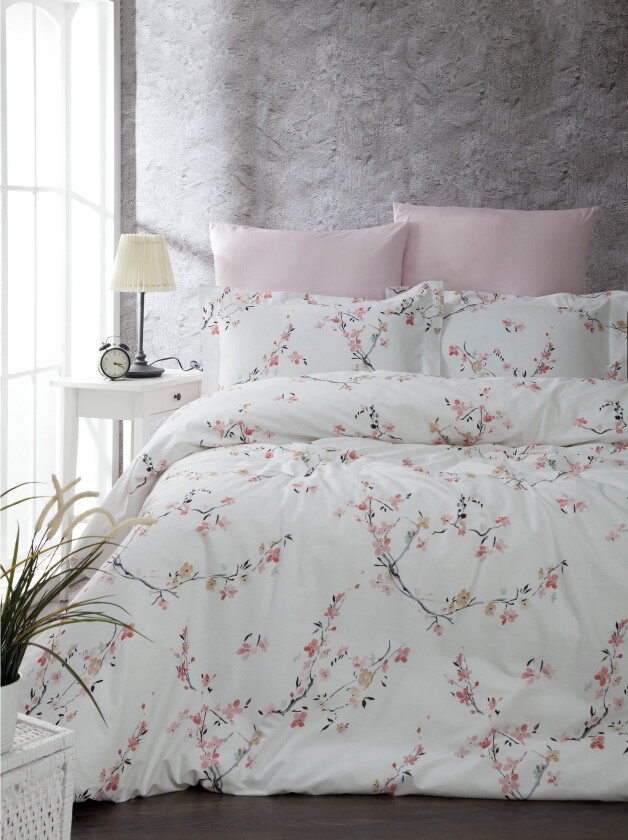 Türkiz Sengesett Dobbel 4-delt Ranforce - Hvit/Rosa