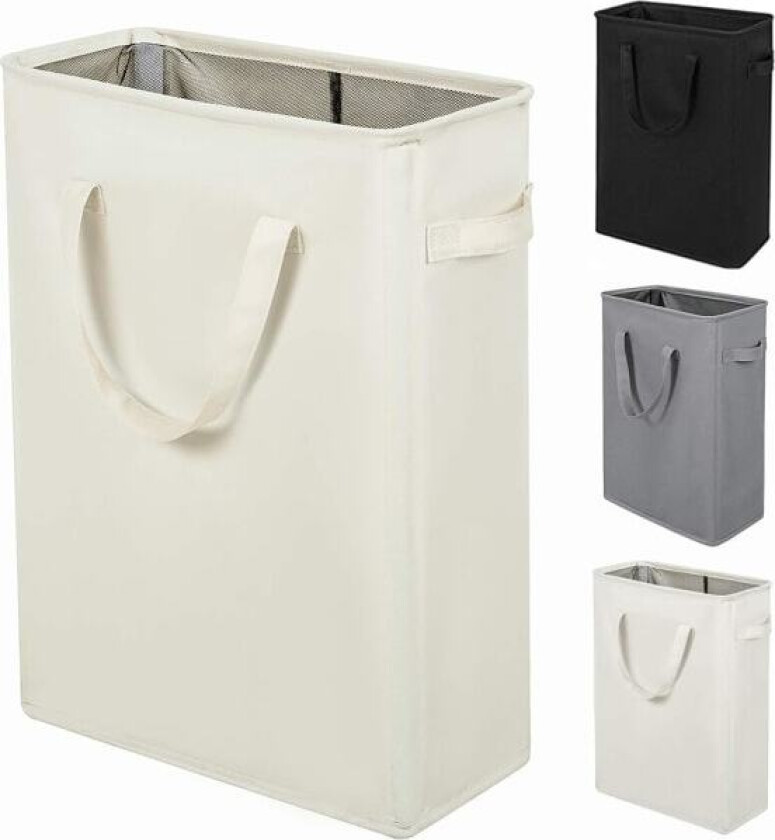Bilde av Ultratynn kleskurv med håndtak, sammenleggbar kurv, tynne skitne klær, smal pose, sammenleggbar tøykurv 45 l (53,34 cm, beige)