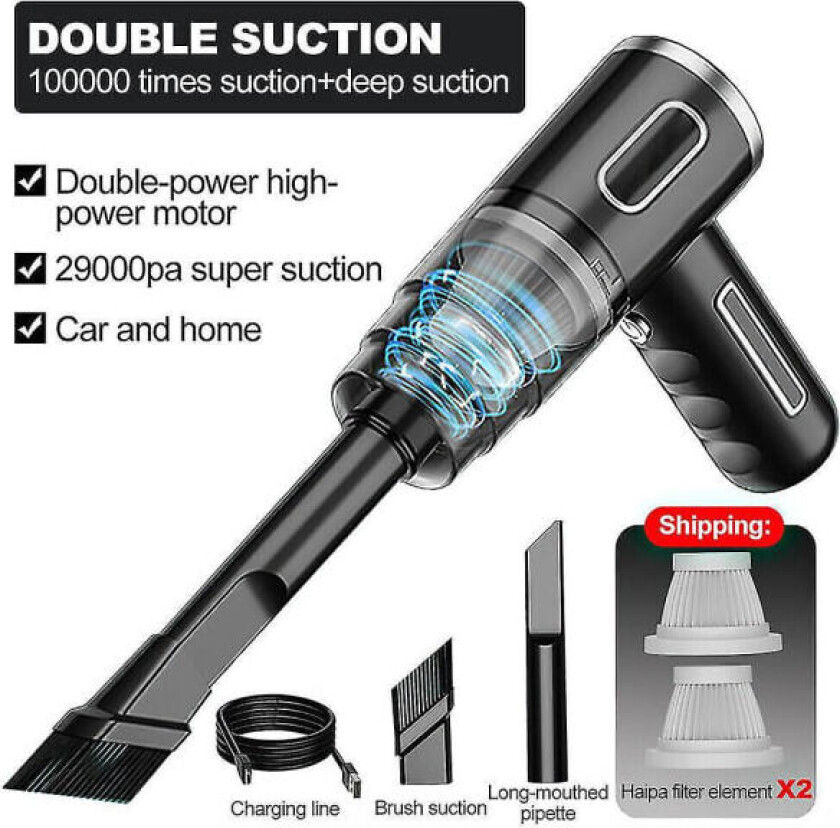 Bilde av 29000pa Kraftig Trådløs Våt/Tørr Støvsuger - Sterkt Sug, Håndholdt N3 29000PA - Svart(PA)