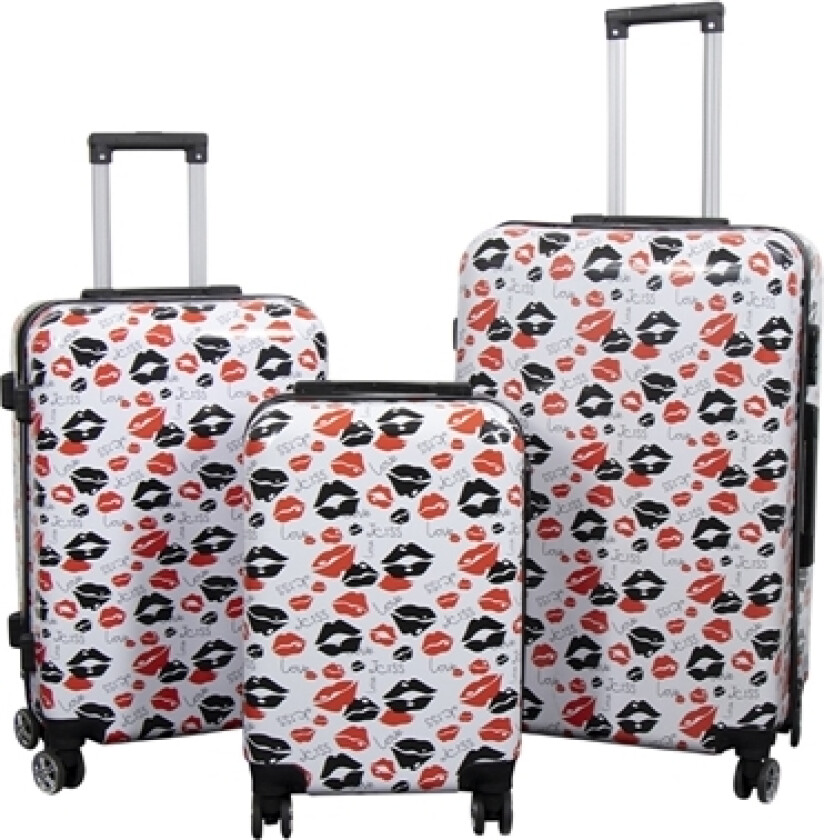 Koffertsett - 3 stk. - Koffert med motiv - Kiss & Love - Hardcase lettvekt koffert med 4 hjul