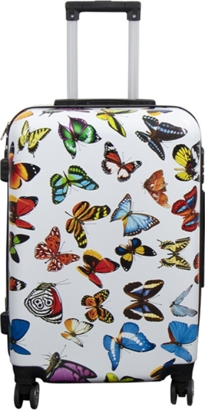 Koffert - hardcase koffert - Str. Mellomstor koffert med motiv - Hvit med sommerfugletrykk - Eksklusiv lettvekt reisekoffert