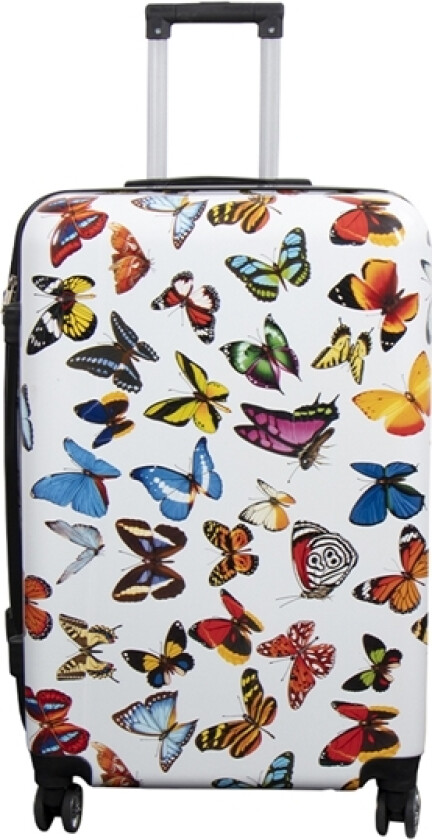 Stor koffert - Hardcase koffert med motiv - Hvit med sommerfugletrykk - Eksklusiv lettvekt koffert