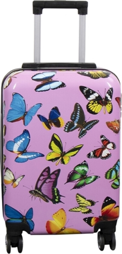 Kabinkoffert - hardcase lettvektskoffert - trolley med motiv - rosa med sommerfugltrykk