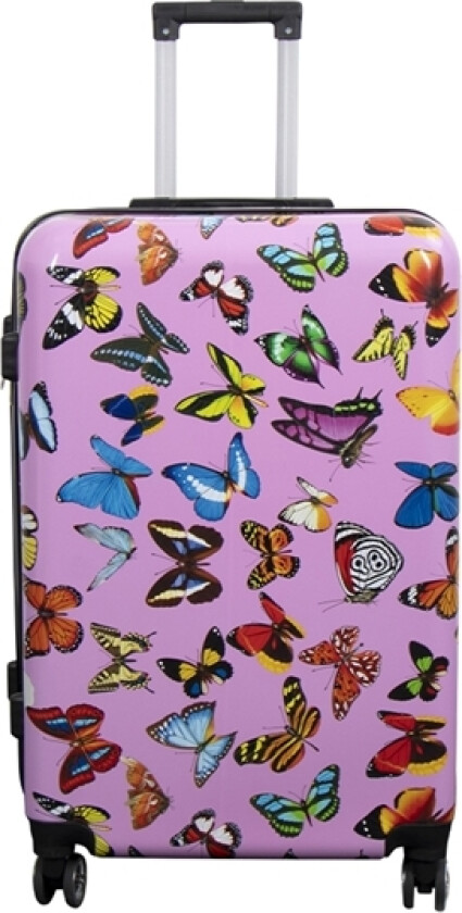 Stor koffert - Hardcase koffert med motiv - Rosa med sommerfugltrykk - Eksklusiv lettvekt koffert