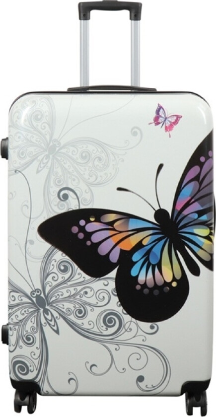 Stor koffert - Hardcase koffert med motiv - Sommerfugl hvit - Eksklusiv lettvektskoffert
