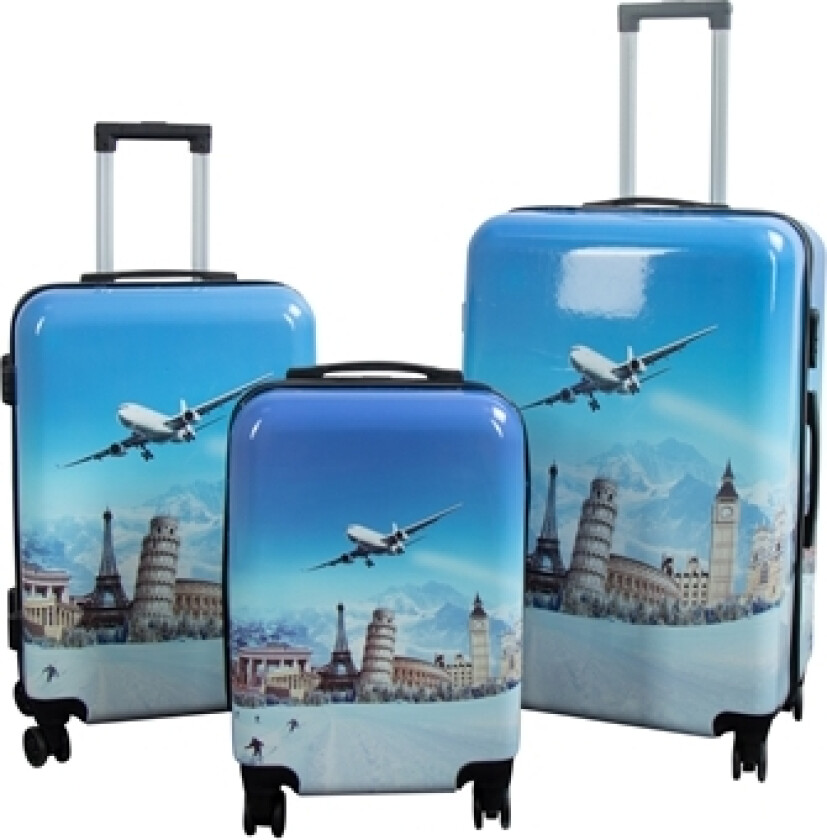 Koffertsett - 3 stk. - Koffert med motiv - Airplane - Hardcase lettvekt koffert med 4 hjul