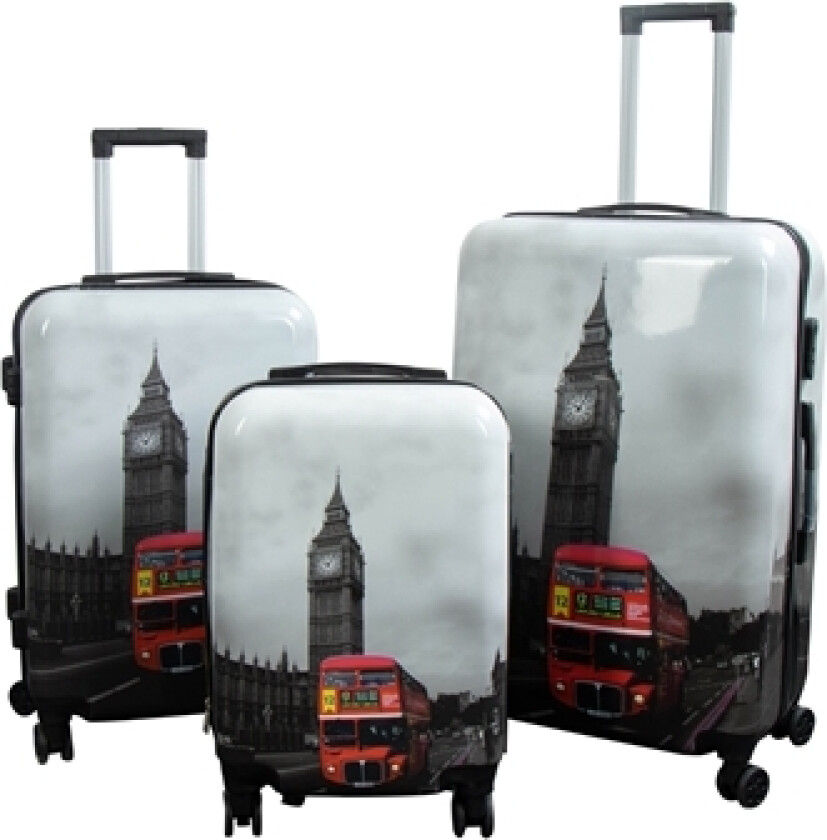 Koffertsett - 3 stk. - Koffert med motiv - Big Ben - Hardcase lettvektskoffert med 4 hjul