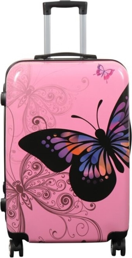 Koffert - Hardcase koffert - Størrelse Mellomstor - Koffert med motiv - Sommerfugl rosa - Eksklusiv lettvekt reise koffert