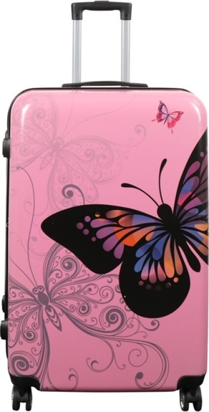 Stor koffert - Hardcase koffert med motiv - Sommerfugl rosa - Eksklusiv lettvekt koffert