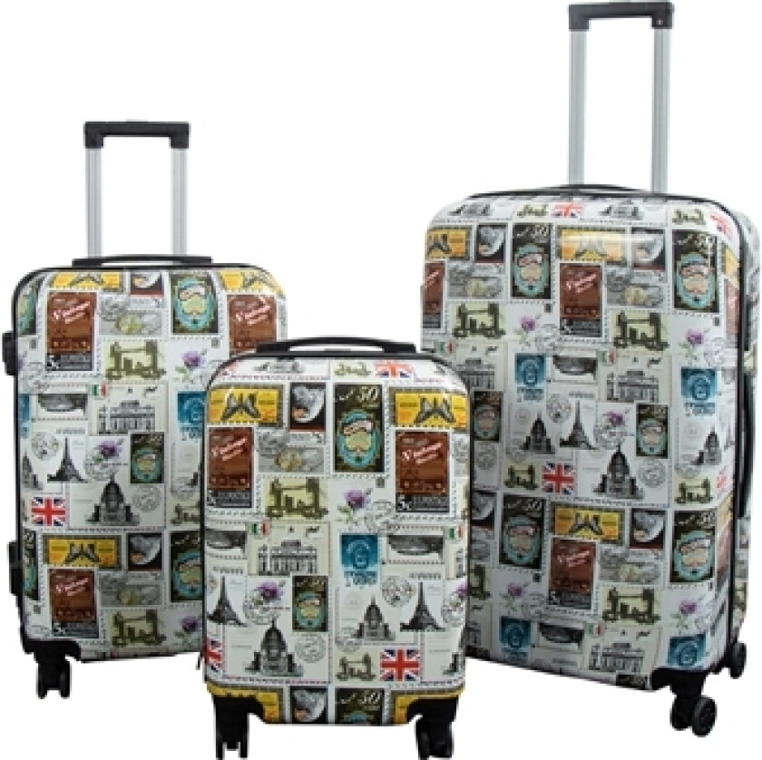 Koffertsett - 3 stk. - Hardcase lettvekt koffert med 4 hjul - koffert med motiv - Reisemerker