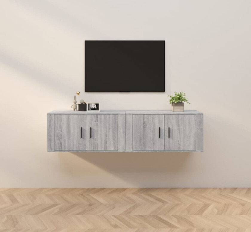 Vegghengte TV-benker 2 stk grå sonoma 80x34,5x40 cm