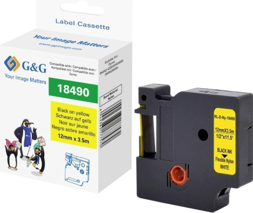 G&G Skriftbånd Polyamid Båndfarve: Gul Skriftfarve: Sort 12 Mm 3.5 M